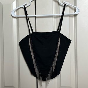 Black shirt with silver chain fringe size small